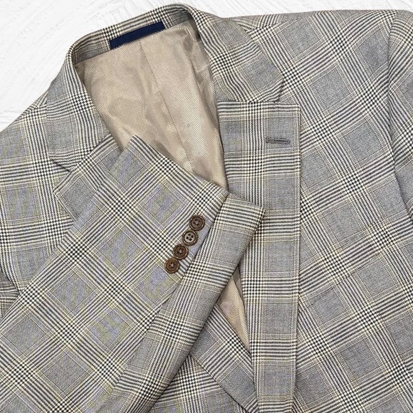 Daniel Cremieux Blazer Loro Piana 43(46 Actual)RBlack Tan Glenn Check Plaid
